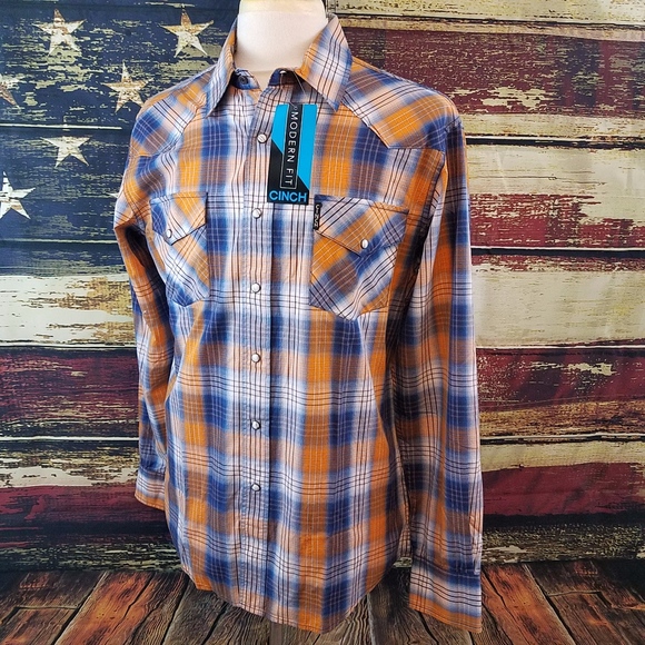 Cinch Mens Modern Fit Long Sleeve Plaid Shirt with Snap Front